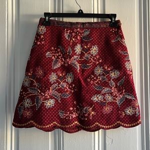 Maeve Maroon Quilted, Embroidered, & Beaded Mini Skirt By Anthropologie Size 0